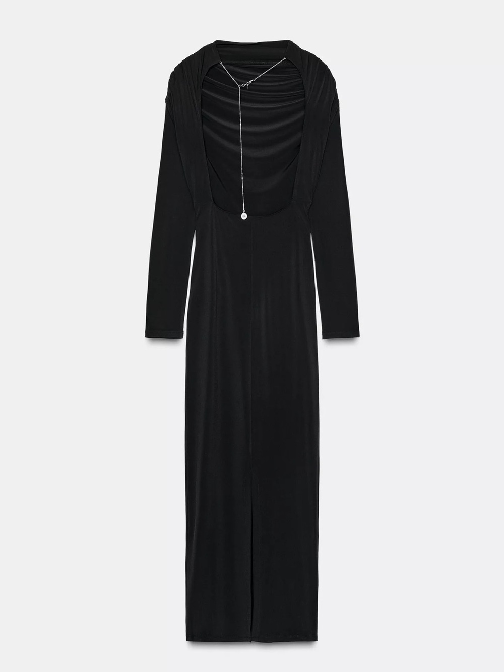 Zara Black Long-Sleeve Maxi Dress with Cowl Neck